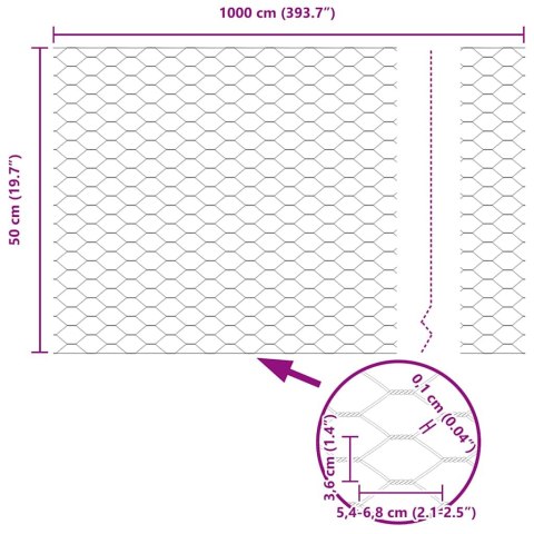 VidaXL Sześciokątne ogrodzenie z słupkiem 10 x 0,5 m Stal pokryta PVC