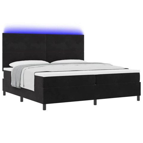 Łóżko Box Spring z materacem i LED Czarny 200x200 cm Aksamit Lumarko!
