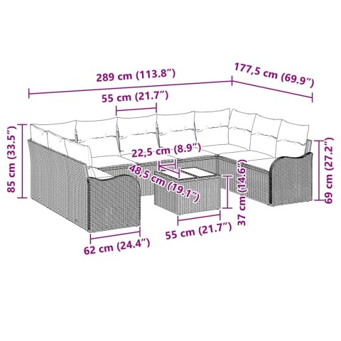 Zestaw Sof na Ogród z poduszką 10 pcs Jasnoszary Polirattan Lumarko!