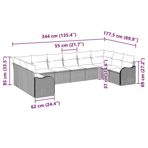 Zestaw Sof na Ogród z poduszką 10 pcs Jasnoszary Polirattan Lumarko!