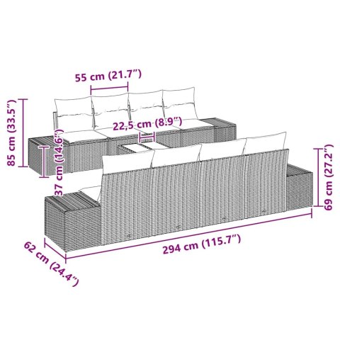 Zestaw 7-częściowy sofy ogrodowej z poduszkami w jasnoszarym polirattan Lumarko!