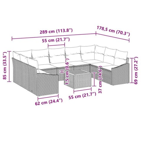 Zestaw Sof na Ogród z poduszką 10 pcs Szary Polirattan Lumarko!