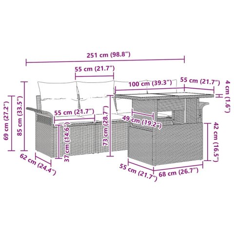 Zestaw Sofy Ogrodowej 5-Częściowy z Poduszkami w Brązowym Kolorze z Rattanu i Poliesteru Lumarko!
