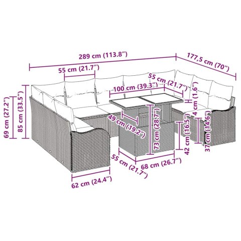 Zestaw Sof na Ogród z poduszką 10 pcs Jasnoszary Polirattan Lumarko!