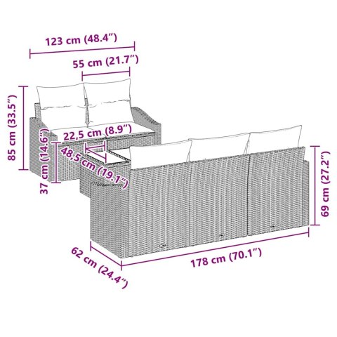 Zestaw Sof na Ogród 6 pcs Czarny, Kremowy 55 x 55 x 37 cm Lumarko!