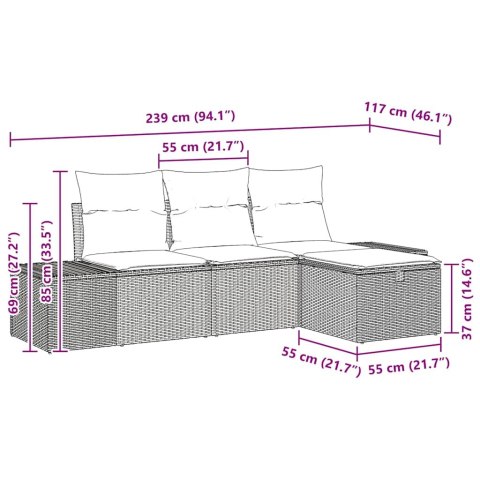 Zestaw Sof na Ogród 4 pcs Czarny 55 x 62 x 69 cm Polirattan Lumarko!