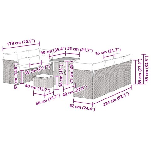 10-elementowy zestaw sof ogrodowych z szarymi poduszkami Lumarko!
