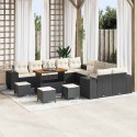 Zestaw sof ogrodowych vidaXL 14-częściowy z poduszkami Czarny Polirattan Akacja Lumarko!