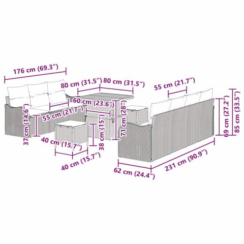 Zestaw sof ogrodowych z 10 częściami poduszek, czarny ratan, akacja. Lumarko!