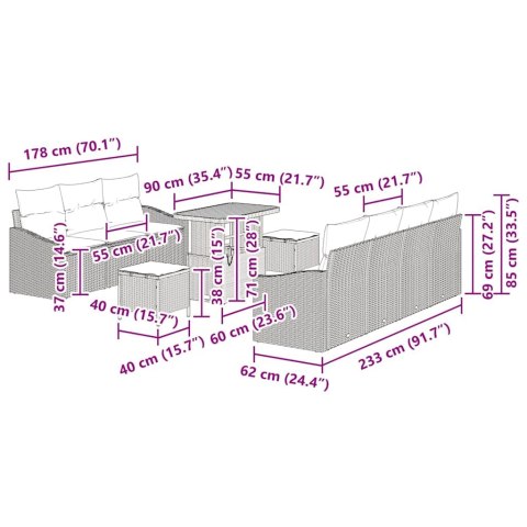 Zestaw Sof na Ogród z poduszką 10 pcs Szary Polirattan Lumarko!