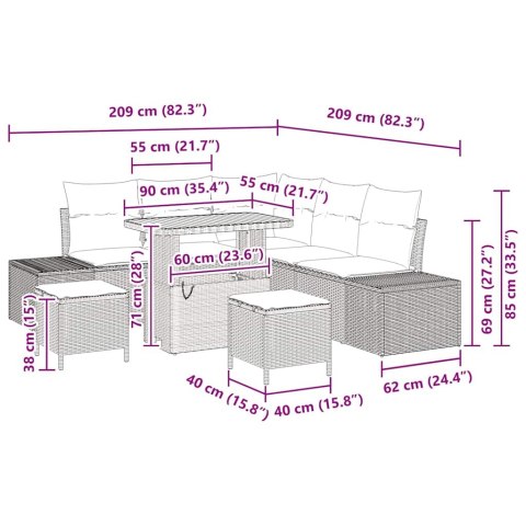Zestaw Sofy Ogrodowej 8 Części z Poduszkami Czarny Poli Rattan Akacja Lumarko!