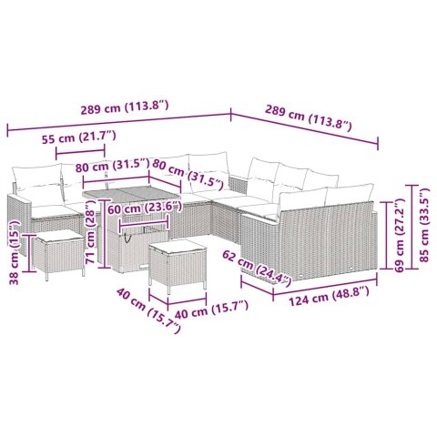 Zestaw sofy ogrodowej 13-częściowy z beżowymi poduszkami, z poly rattanu i akacji Lumarko!