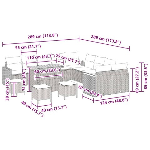 Zestaw Sofowy do Ogrodu 14 elementów z Poduszkami Czarny Polirattan Akacja Lumarko!