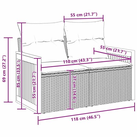 10-częściowy zestaw ogrodowy z poduszkami, czarny rattan, drewno akacjowe Lumarko!