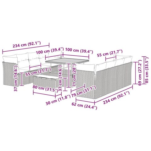 Zestaw Sof na Ogród 11 pcs beżowo-kremowy 100 x 100 x 71 cm Lumarko!
