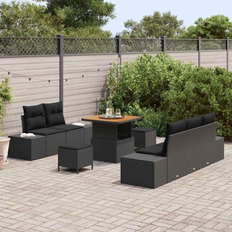 8-częściowa sofa ogrodowa z poduszkami czarna poli rattan akacja Lumarko!