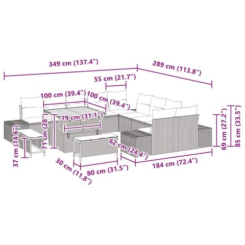 Zestaw 13-elementowy kanap ogrodowych z poduszkami Czarny Polirattan Akacja Lumarko!