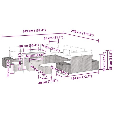 Zestaw 13-elementowy sof ogrodowych z poduszkami Szary Polirattan Akacja Lumarko!