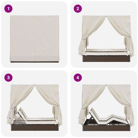 Podwójny leżak z dachem i zasłonami Brązowy 205 x 129 x 200 cm Lumarko!