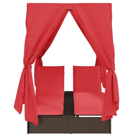 Podwójny leżak z dachem i zasłonami Brązowy 205 x 129 x 200 cm Lumarko!