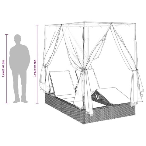 Podwójny leżak z dachem i zasłonami z zasłonami Jasnoszary Lumarko!