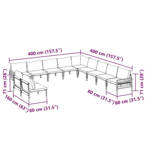 Zestaw Sof na Ogród 11 pcs Antracytowy Stal Lumarko!