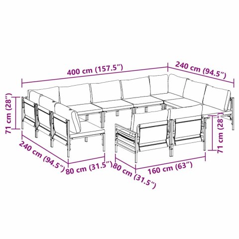 Zestaw Sof na Ogród 11 pcs Antracytowy Stal Lumarko!