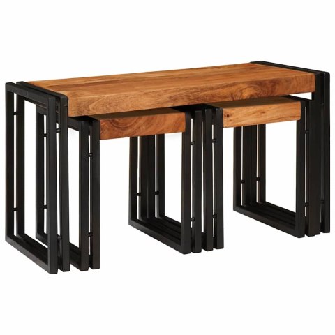 Stoliki Końcowe 3 pcs brązowo-czarny Lite drewno akacjowe Lumarko!