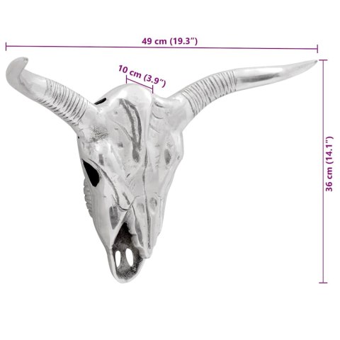 Wisząca Czaszka Byka Srebrna 49x10x36 cm Aluminium Lumarko!
