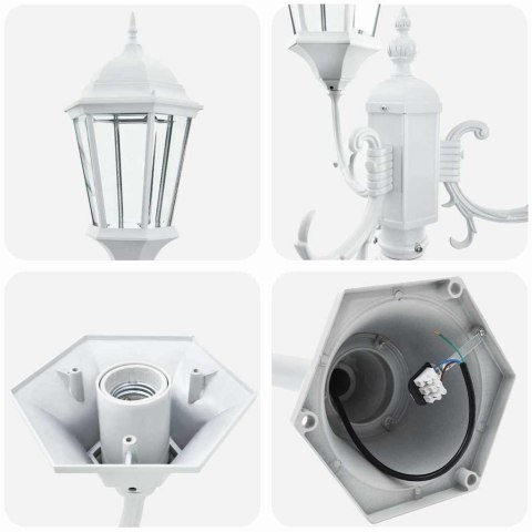 Lampa ogrodowa , słup 3-lampowy, E27, biała, 220 cm, z aluminium Lumarko!