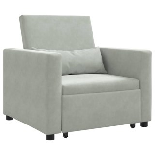 VidaXL Rozkładana sofa jednoosobowa z kółkami Jasnoszary Aksamit
