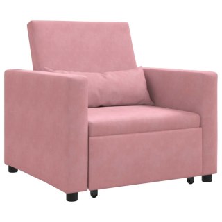 VidaXL Rozkładana sofa jednoosobowa z kółkami jasnoróżowy Aksamit