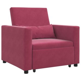VidaXL Rozkładana sofa jednoosobowa z kółkami czerwone wino Aksamit