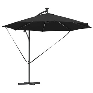 VidaXL Parasol plażowy 294 x 294 x 248 cm Poliester i aluminium Czarny