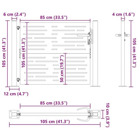 Brama ogrodowa, Bramka Ogrodowa 105x75 cm Corten Stal Kwadratowy Design Lumarko!