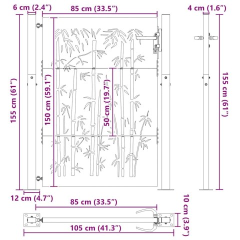 Brama ogrodowa, Bramka ogrodowa 105x75 cm z cortenu w designie bambusowym Lumarko!
