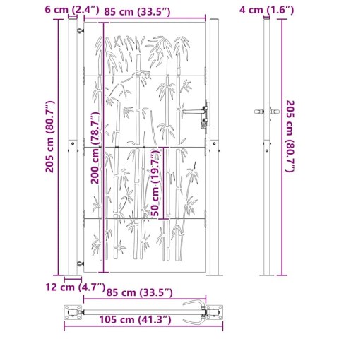 Brama ogrodowa, Bramka ogrodowa 105x75 cm z cortenu w designie bambusowym Lumarko!