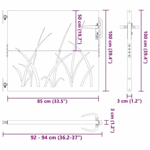 Brama ogrodowa, Bramka ogrodowa 85x150 cm ze stali Corten, design trawowy Lumarko!