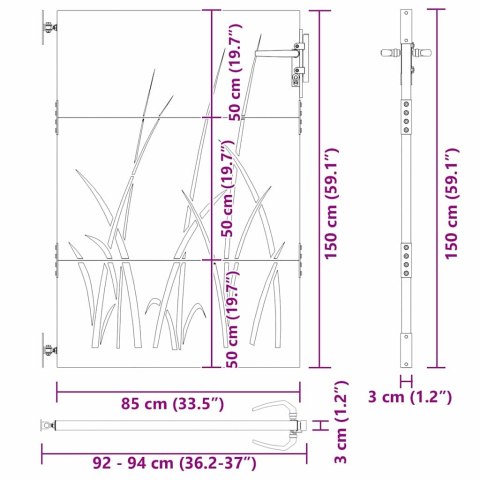Brama ogrodowa, Bramka ogrodowa 85x150 cm ze stali Corten, design trawowy Lumarko!
