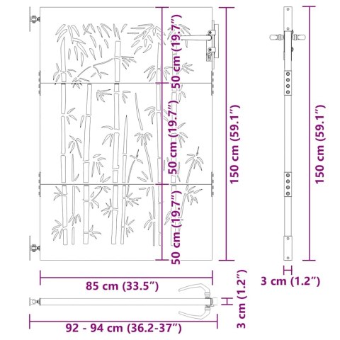 Bramka ogrodowa 85x75 cm Stal Corten z wzorem bambusa, Brama ogrodowa Lumarko!