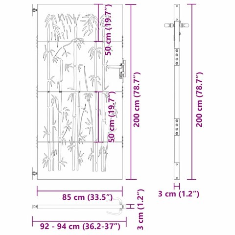 Bramka ogrodowa 85x75 cm Stal Corten z wzorem bambusa, Brama ogrodowa Lumarko!