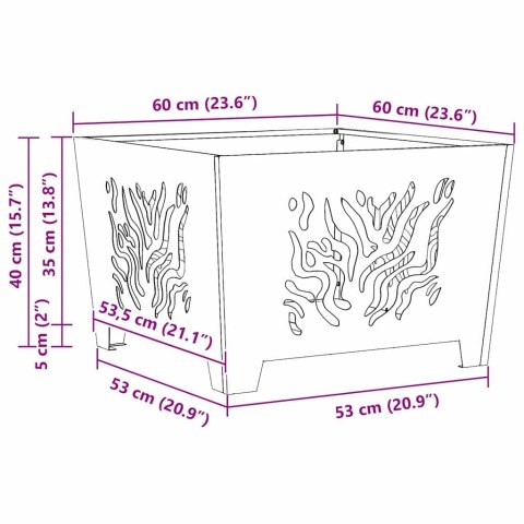 Ognisko vidaXL Kwadratowe 60x60x40 cm ze stali odpornej na warunki atmosferyczne Lumarko!