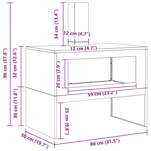 Piecyk ogrodowy z kominem 80x50x96 cm Stal zwietrzała Lumarko!
