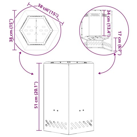 Bezdymny Ognisko Sześciokątne 38x38x51 cm Stal Wietrzejąca Lumarko!