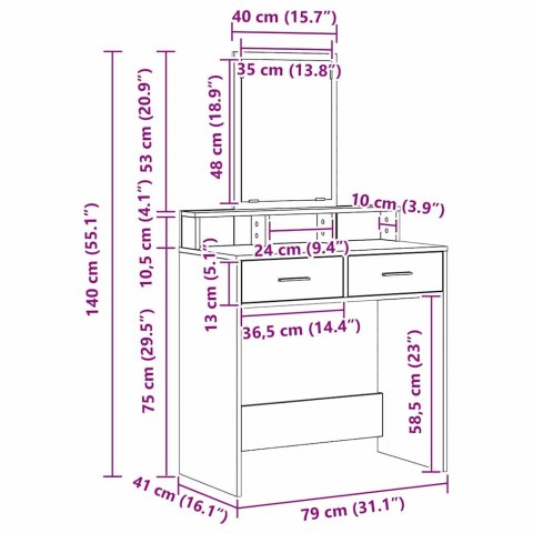 Toaletka vidaXL z szufladami Szary Beton 79x41x140 cm Lumarko!