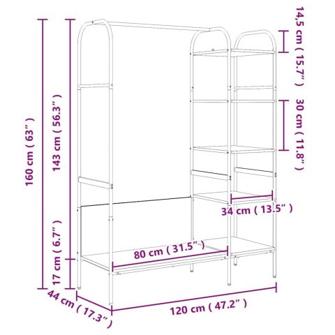 Regał na ubrania z półkami Stare drewno 120x44x160 cm Drewno inżynieryjne Lumarko!