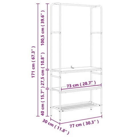 Wieszak na ubrania z półkami Czarny dąb 77 x 30 x 171 cm Lumarko!