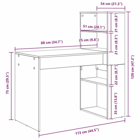VidaXL Biurko z półką Biały 113 x 54 x 120 cm Materiał drewnopochodny