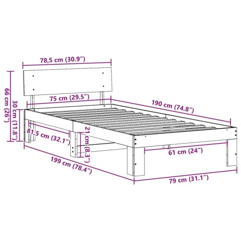 VidaXL Ramka łóżka Naturalny 75 x 190 cm Lite drewno sosnowe