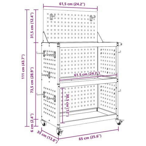 Wózek narzędziowy z półką z kołem oliwkowy 65 x 35 x 111 cm Lumarko!